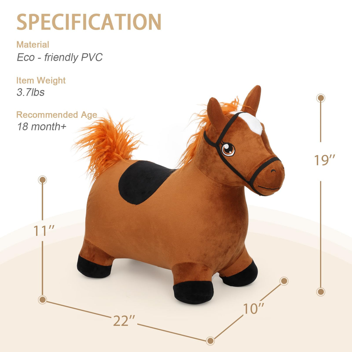 INPANY bouncy horse features a tough inner liner for long lasting safe play.