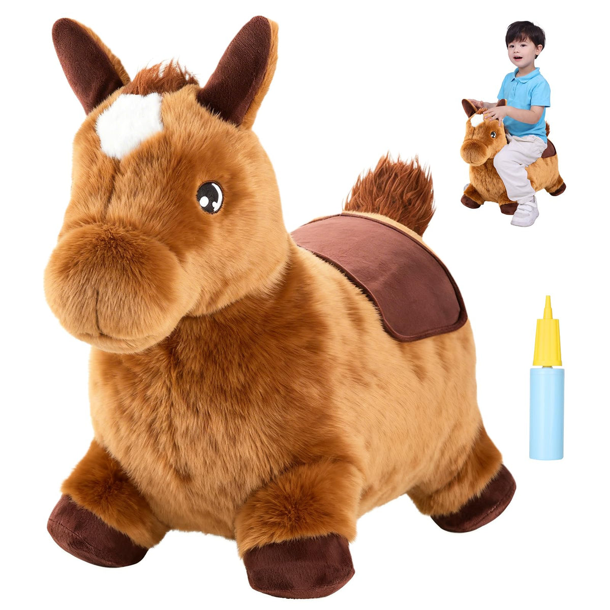INPANY Bouncy Horse with soft plush cover invites cuddly play.