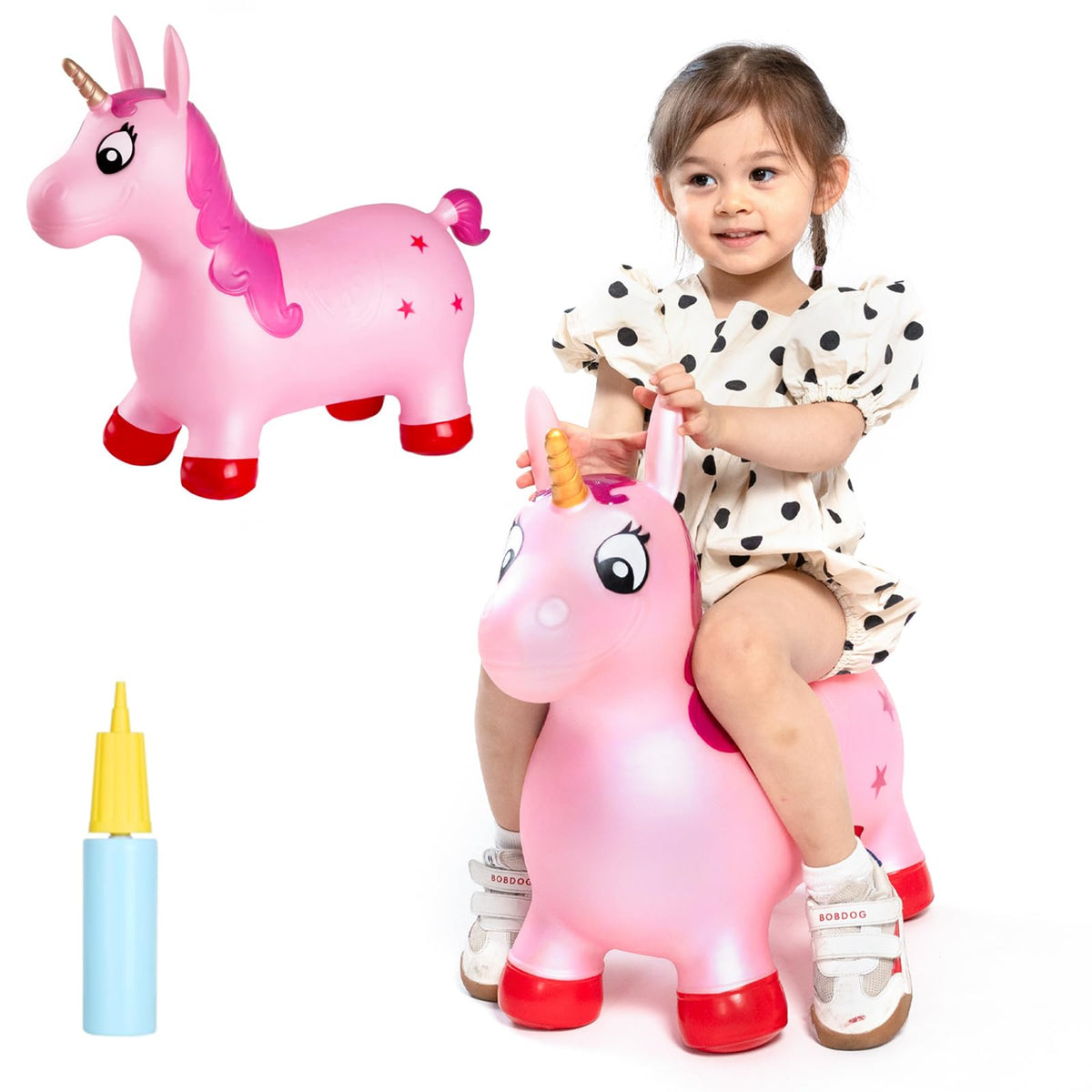 INPANY Pink Unicorn Hopper front view, inviting active play and imagination