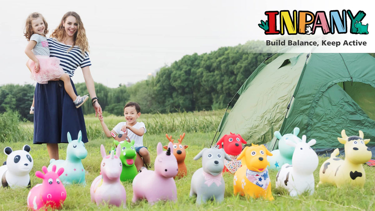 INPANY Pink Unicorn Hopper storage ready, keeps play space tidy when not in use