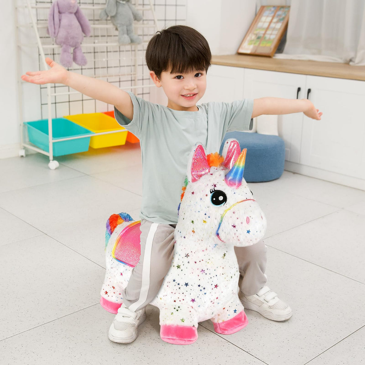 INPANY unicorn bouncy horse anti slip base for stable indoor play