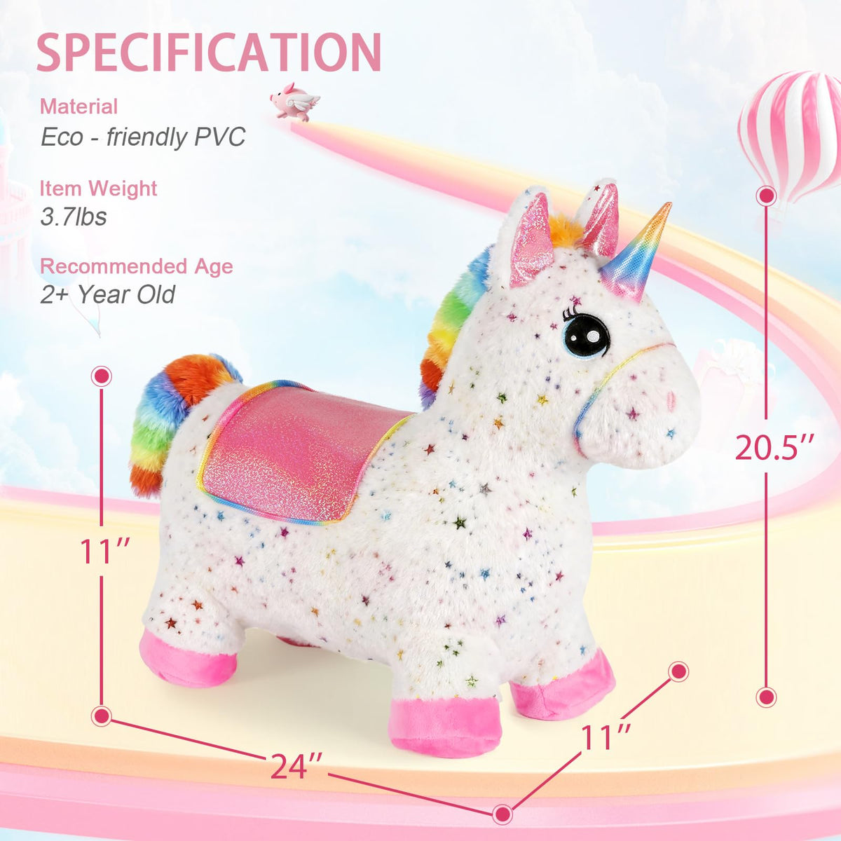 INPANY unicorn bouncy horse child riding action encourages balance and imagination
