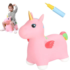INPANY unicorn bouncy horse front view—kid-friendly balance and coordination toy.