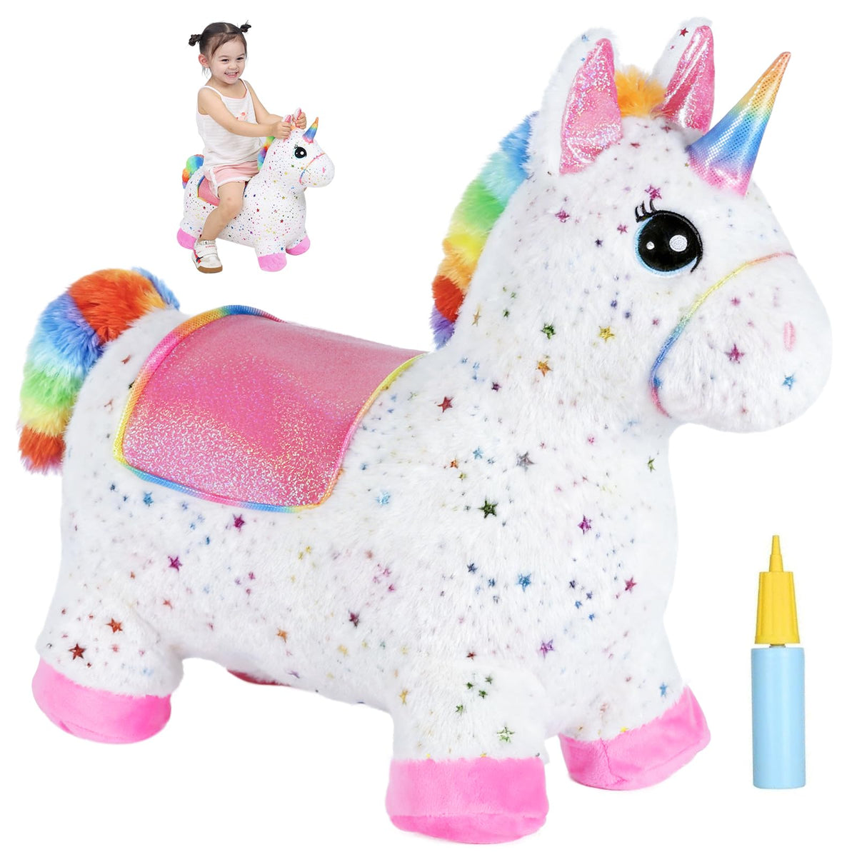 INPANY unicorn bouncy horse front view inviting playful exploration