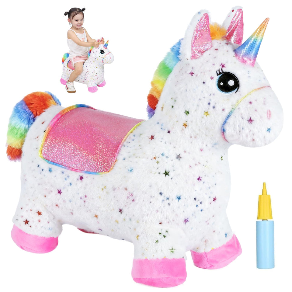 INPANY unicorn bouncy horse front view inviting playful exploration