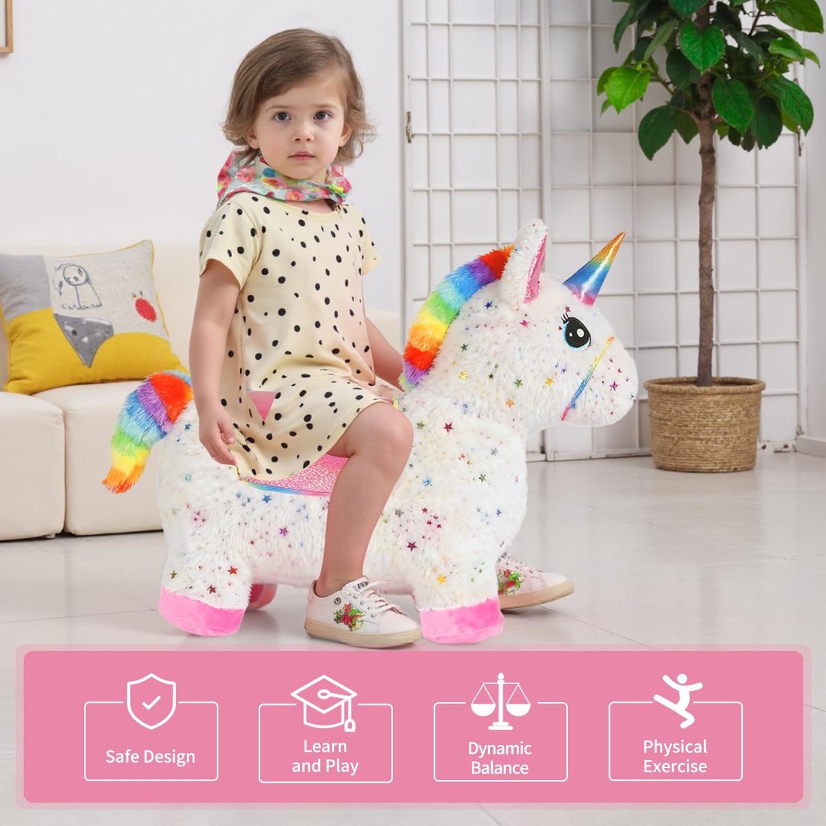 INPANY unicorn bouncy horse plush cover removable for easy cleaning