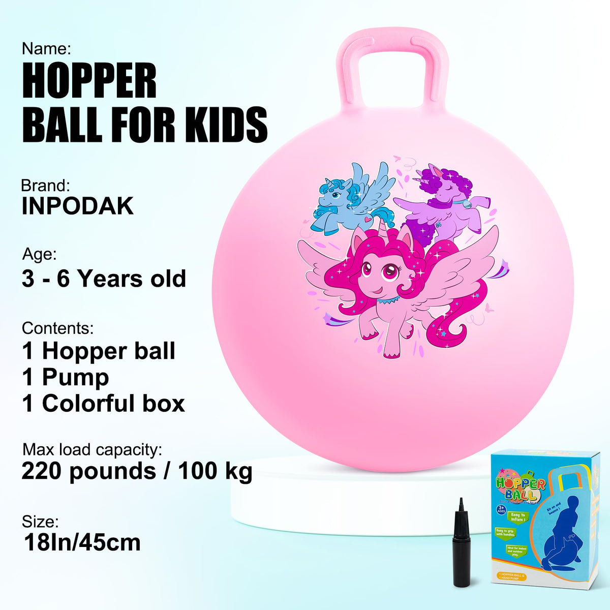 INPODAK Hopper Ball 18-inch diameter supports active play with personal stability.