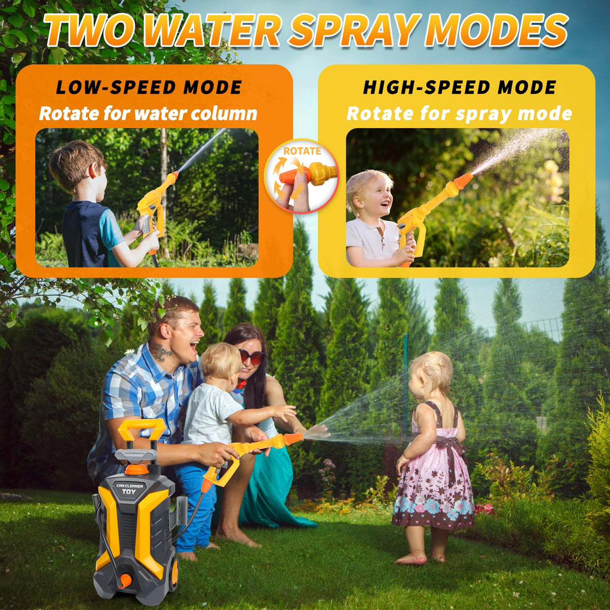 INRATELL Toddler outdoor play scene with cleaning car toy for active fun.