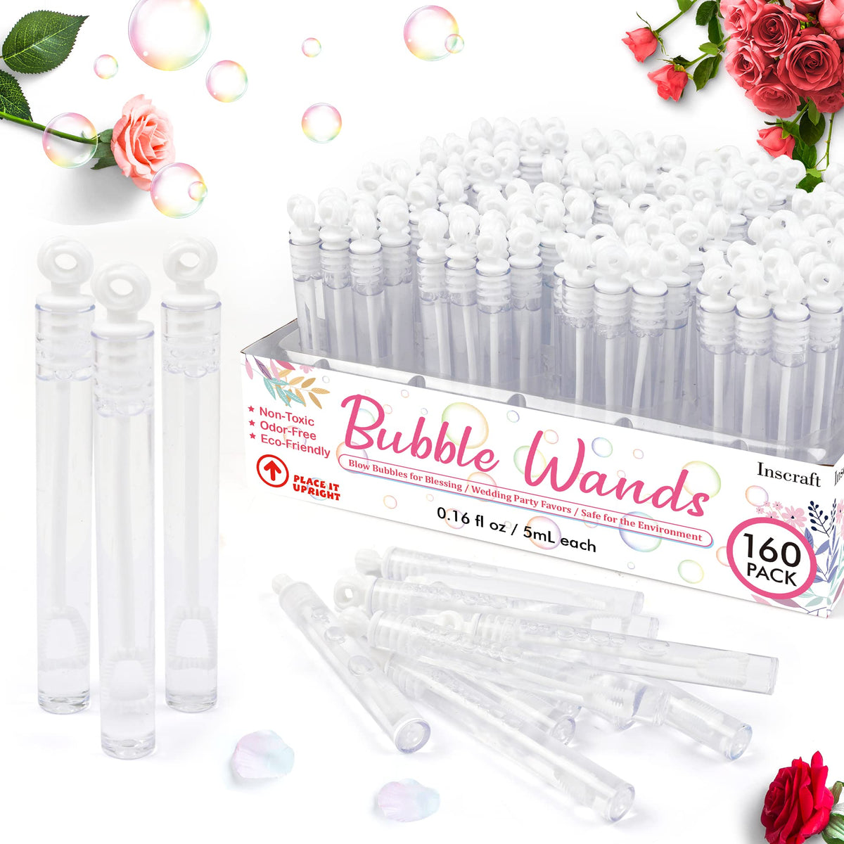 INSCRAFT 160-pack bubble wands bulk for weddings and celebrations