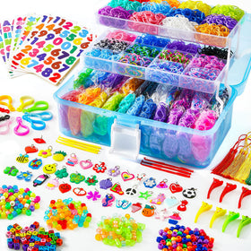 INSCRAFT 17500+ rubber bands with blue container for tidy storage.