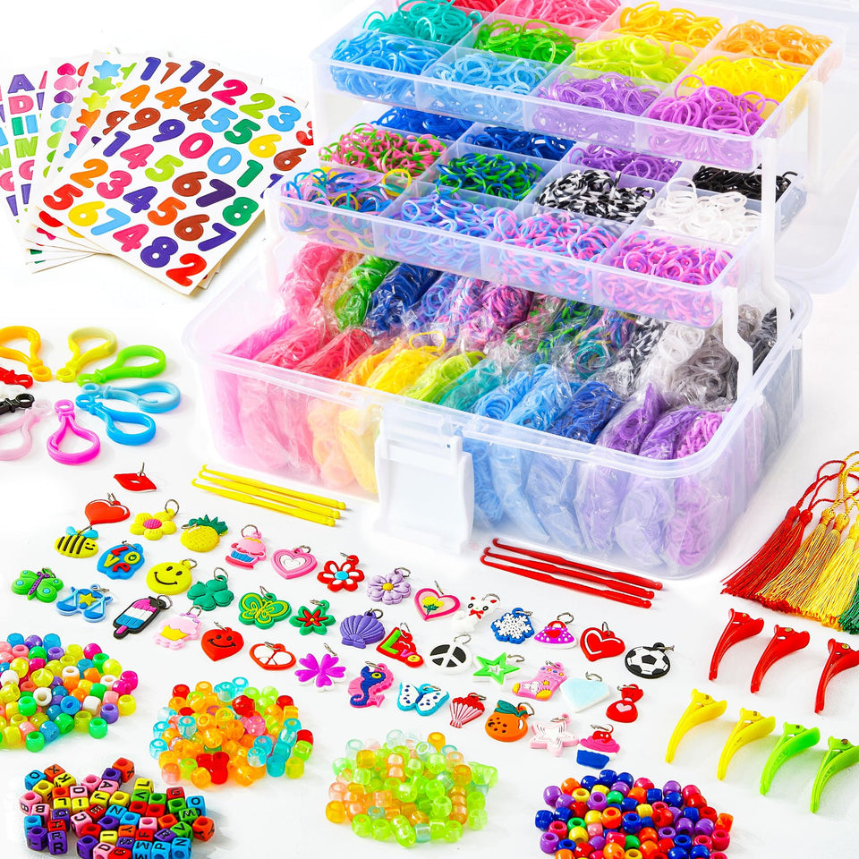 INSCRAFT rubber bands and transparent container for organized crafting.