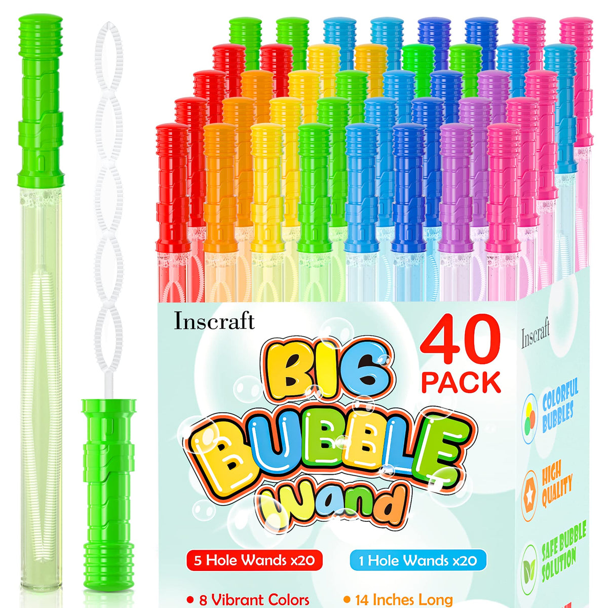 INSCRAFT 40-pack 14-inch bubble wands for long-lasting outdoor play