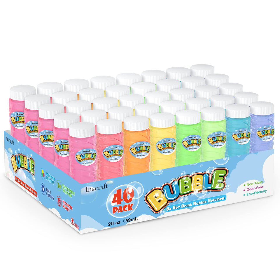INSCRAFT 40-pack bubble bottles in bright colors for outdoor play