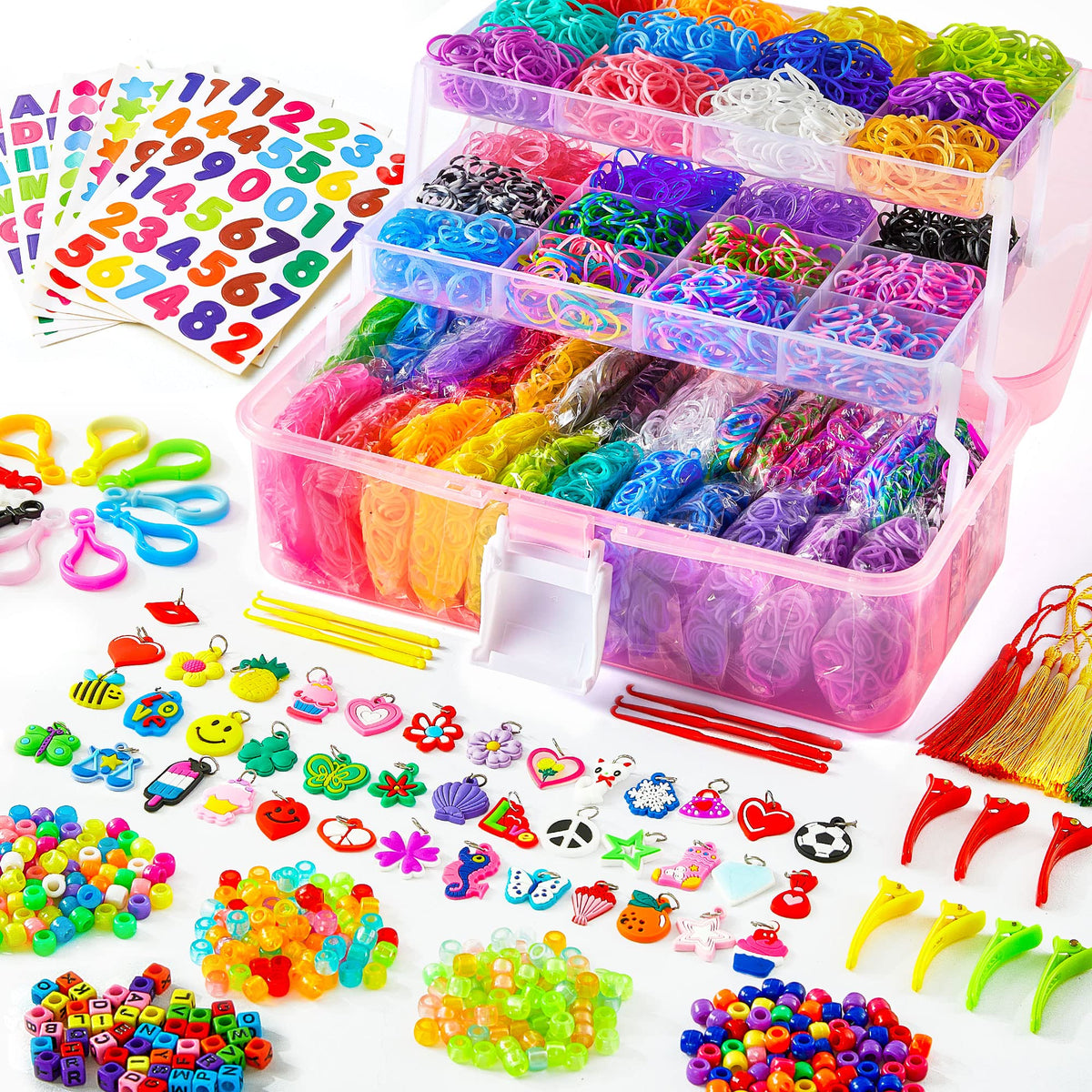 INSCRAFT rubber loom kit front container showing organized storage for easy crafting