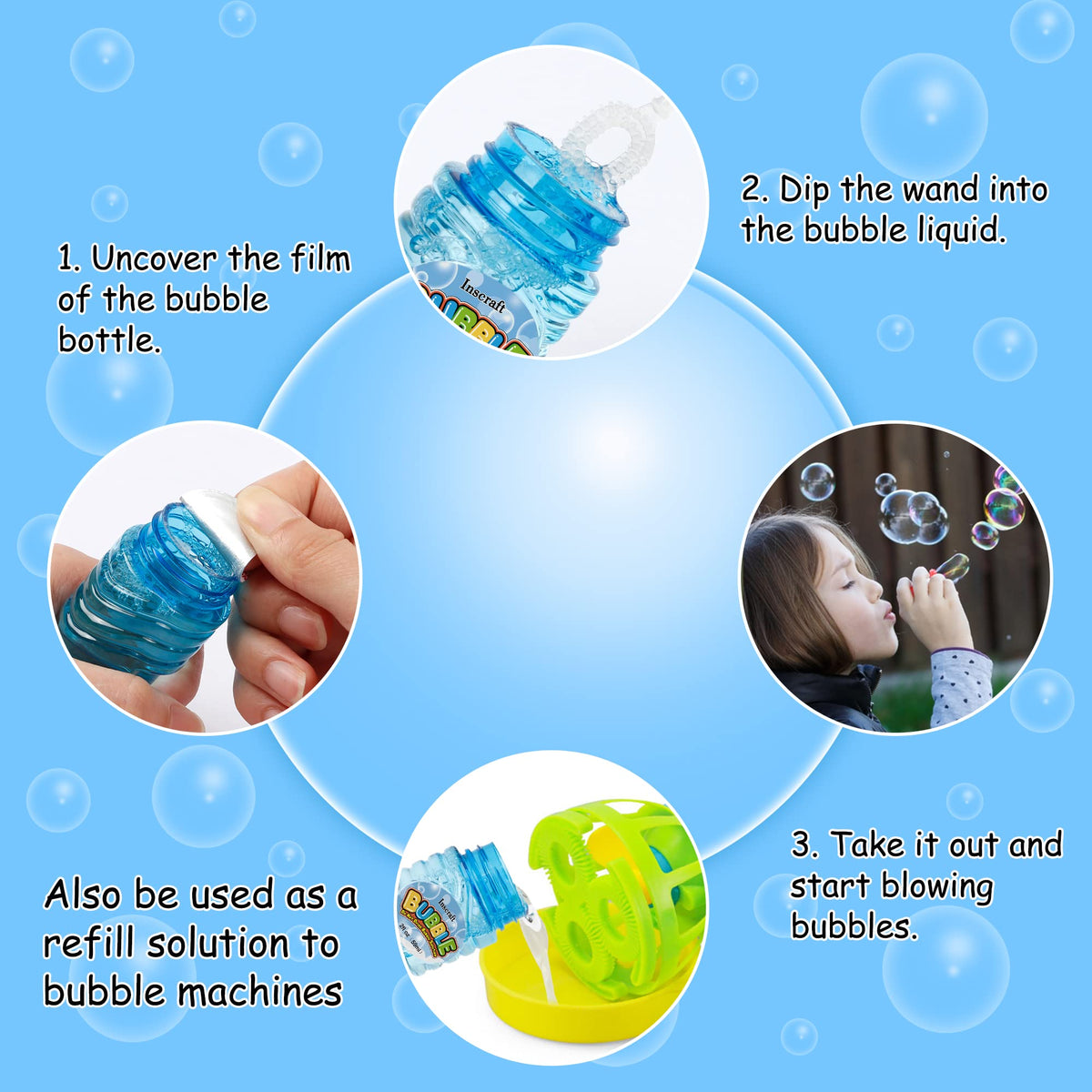 InsCraft wedding and event favors with bright bubble bottles.