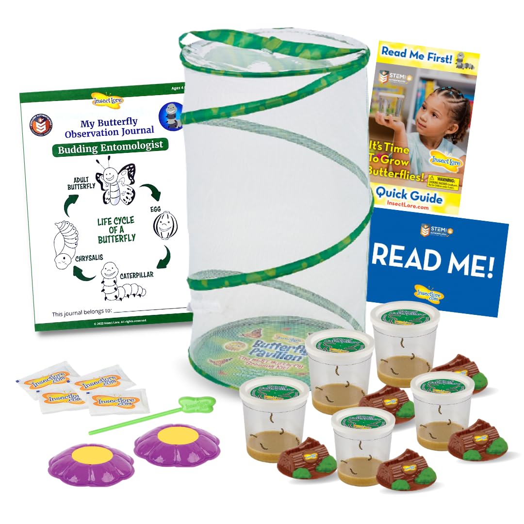 Insect Lore Easy 25 Butterfly Garden Pavilion with 25 caterpillars supports hands-on science learning.