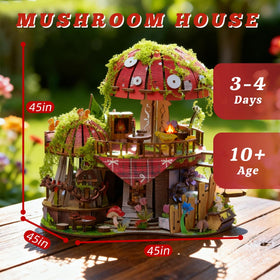 Flower-bloomed walls in Insgen mushroom dollhouse kit