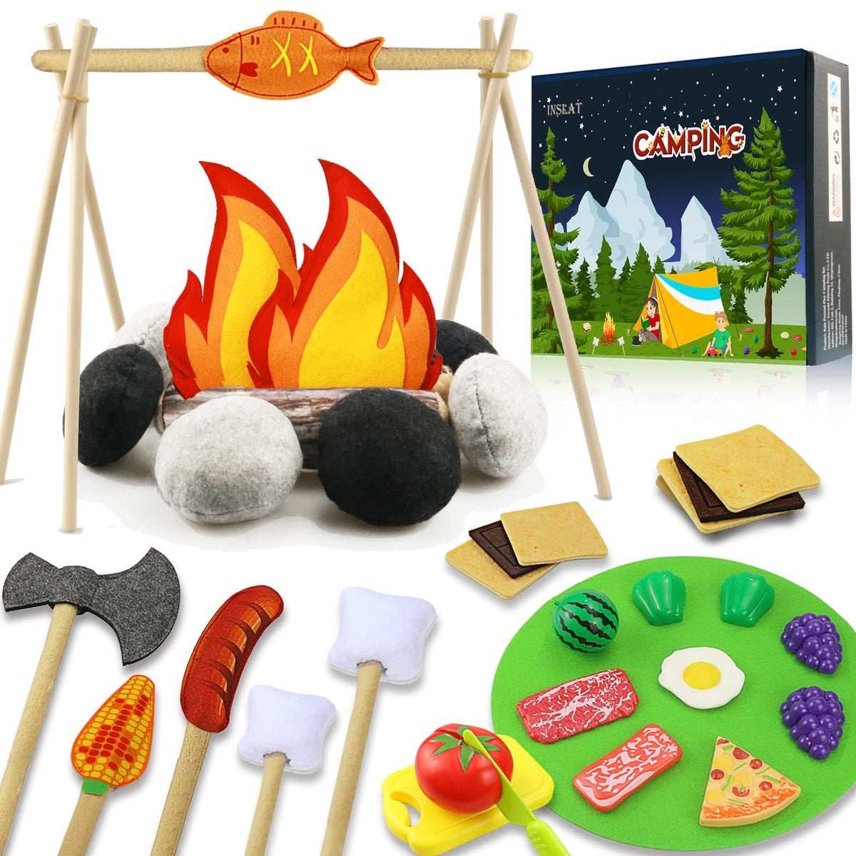 Inslat 45-pcs campfire set for imaginative pretend play.