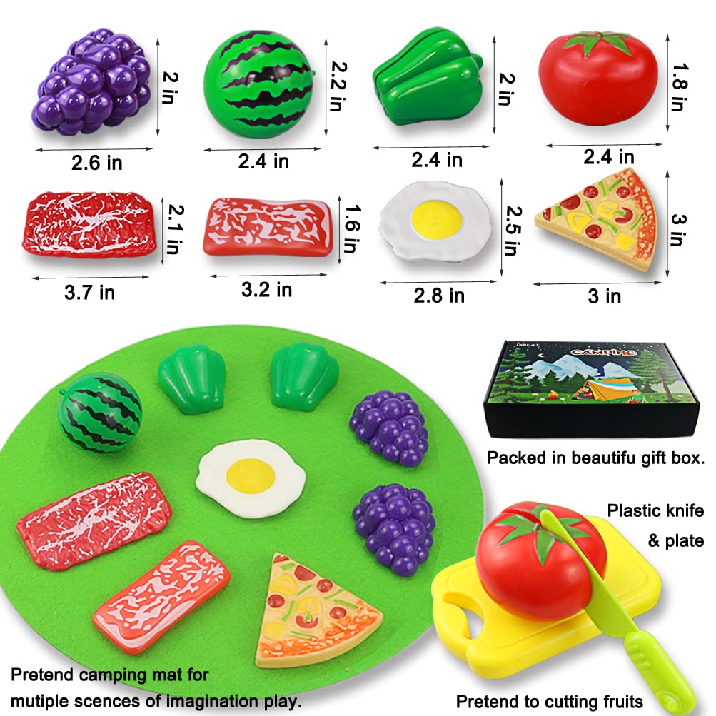 Inslat pretend fruits with plastic knife support fine motor skills.