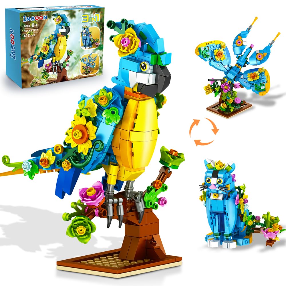 INSOON 3-in-1 flower parrot figure with vibrant colors for imaginative play