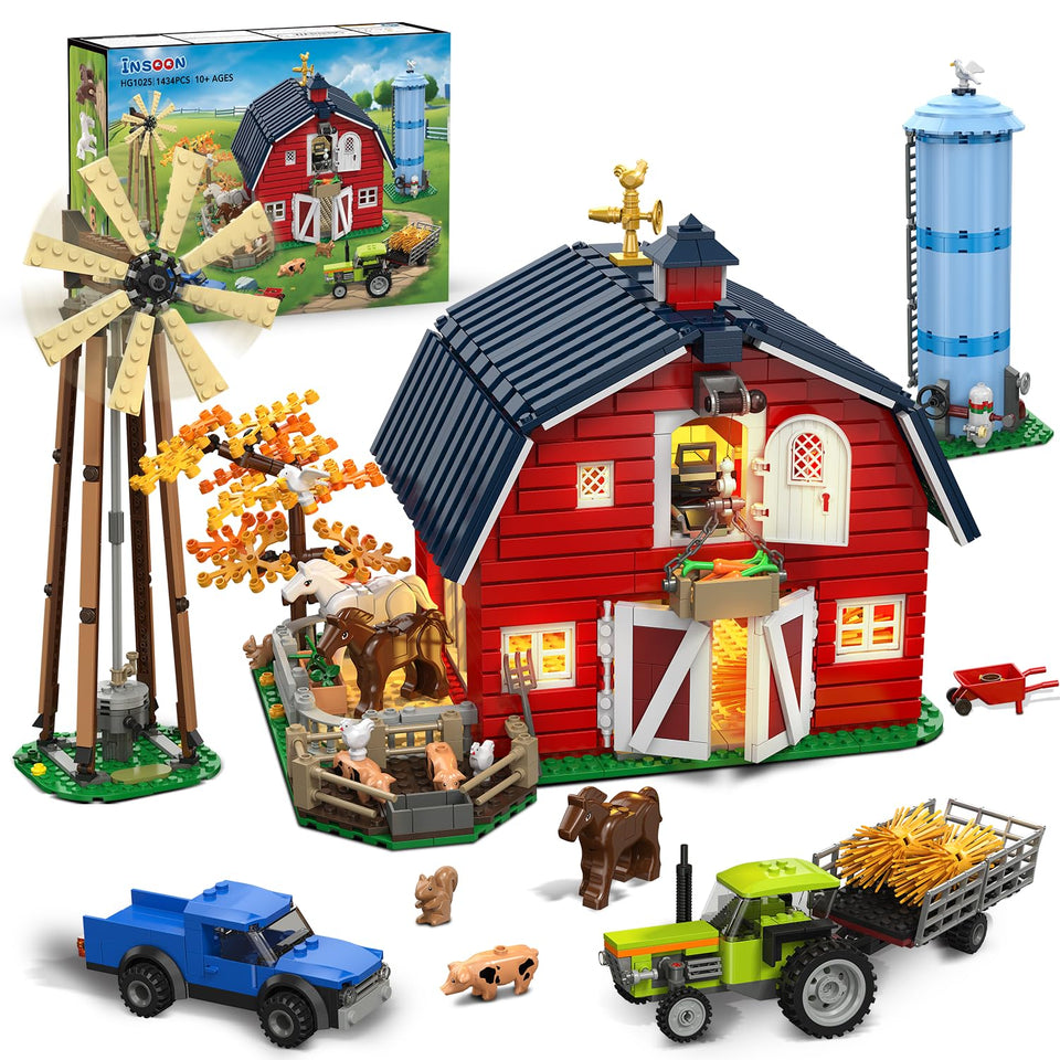 INSOON Western Farm barn with LED lights enhances table decor and play