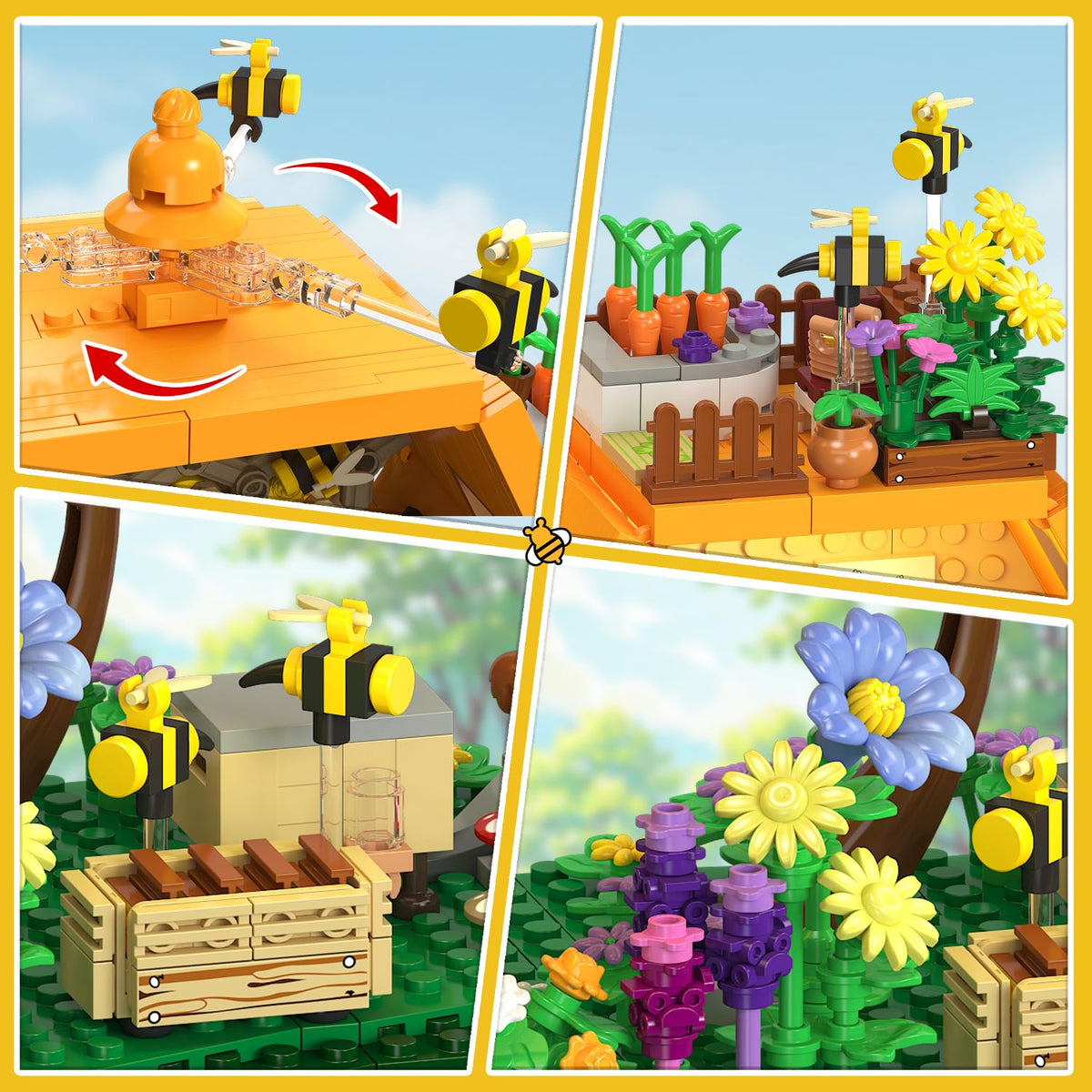 INSOON Bee Farm House bedroom area warm fireplace and comfy bed for storytelling play.