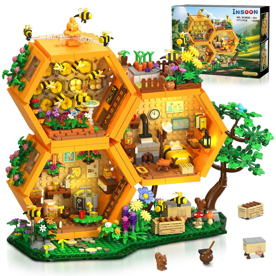INSOON Bee Farm House building set assembly base with hive modules for imaginative at-home building.