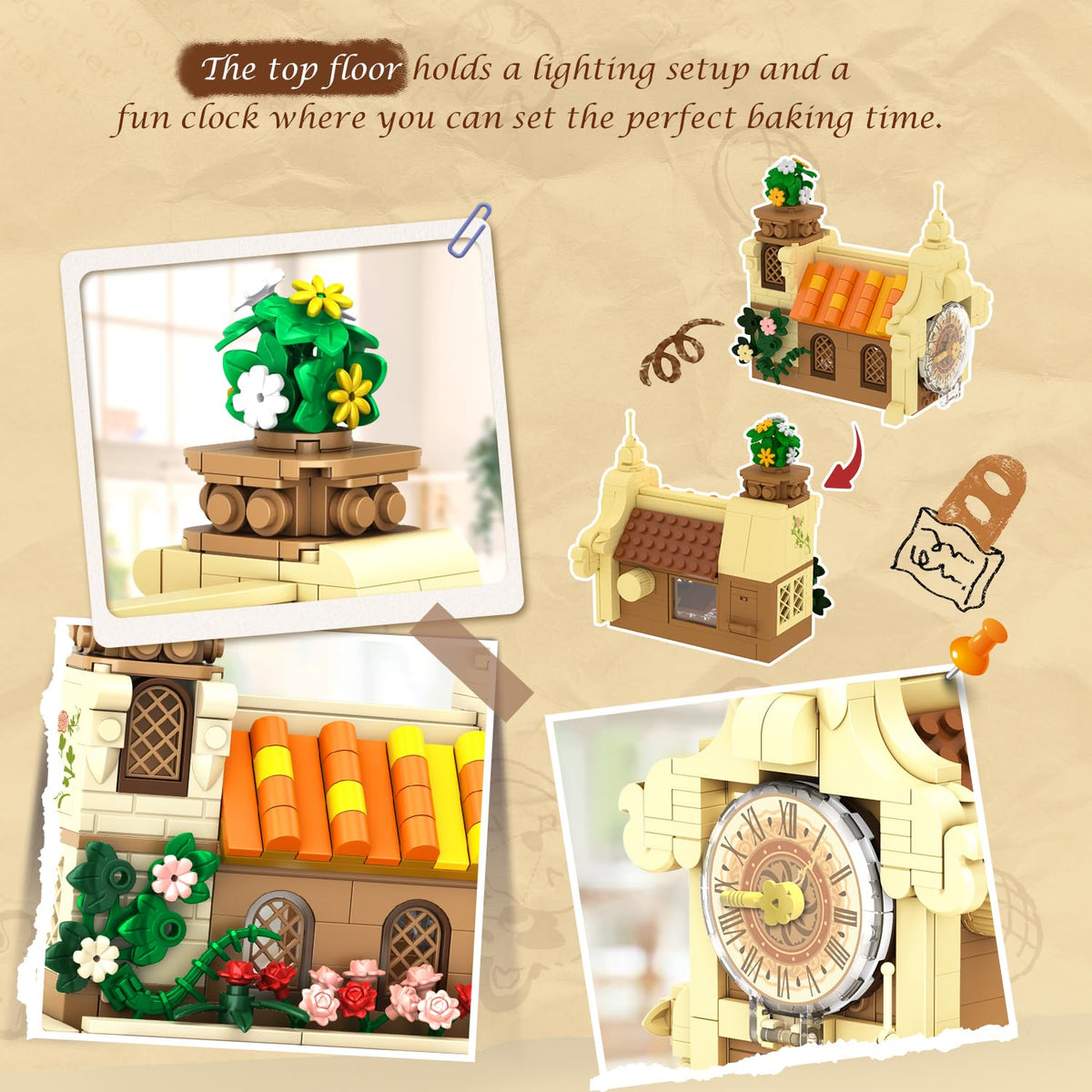 INSOON City Bakery Café set dual lighting sets brighten the model for ambiance.