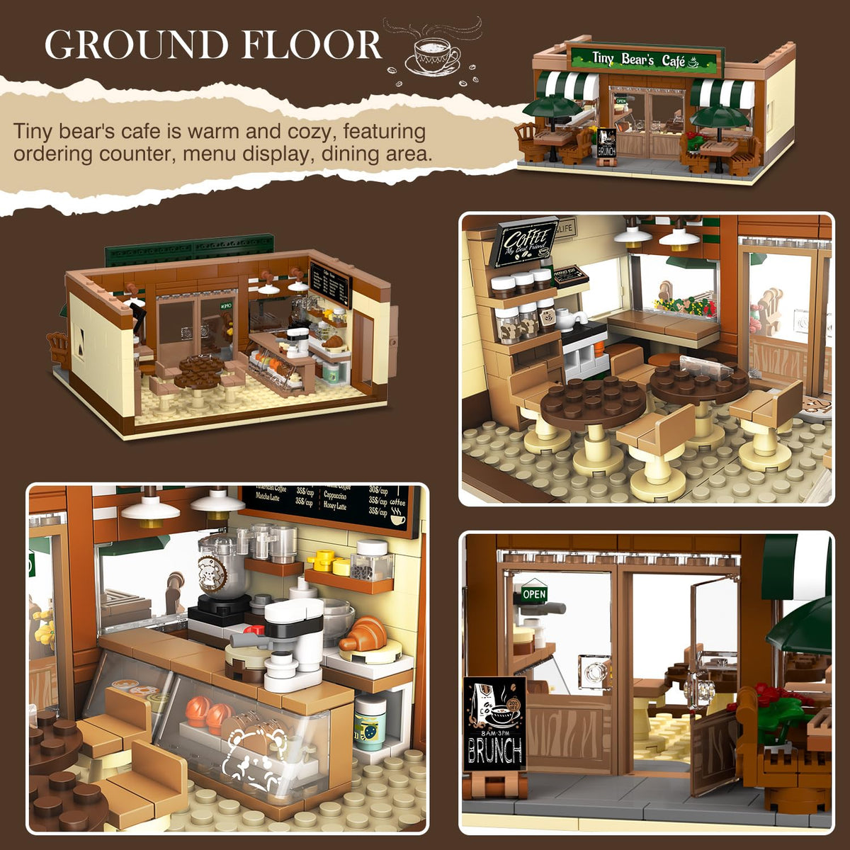 INSOON City Coffee House building set shows menu display and dining area for storytelling