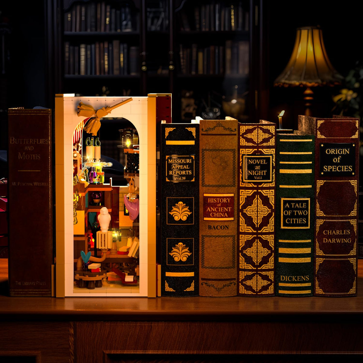 INSOON Magic Book Nook hidden spine switch enables LED control.