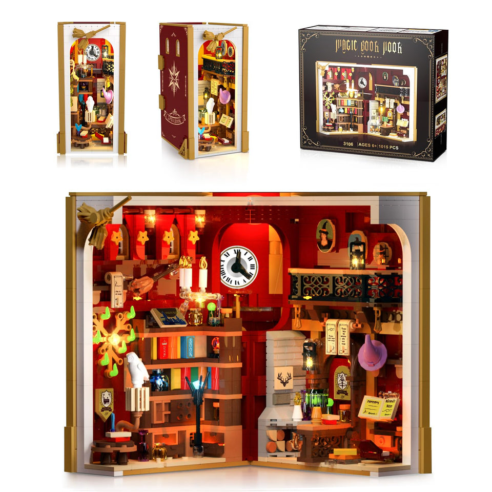 INSOON Magic Book Nook LED light open view enhances bookshelf ambiance.