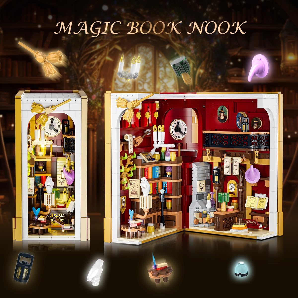INSOON Magic Book Nook glowing interior adds cozy desk glow.