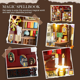 INSOON Magic Book Nook potion bottles and spellbooks detail.