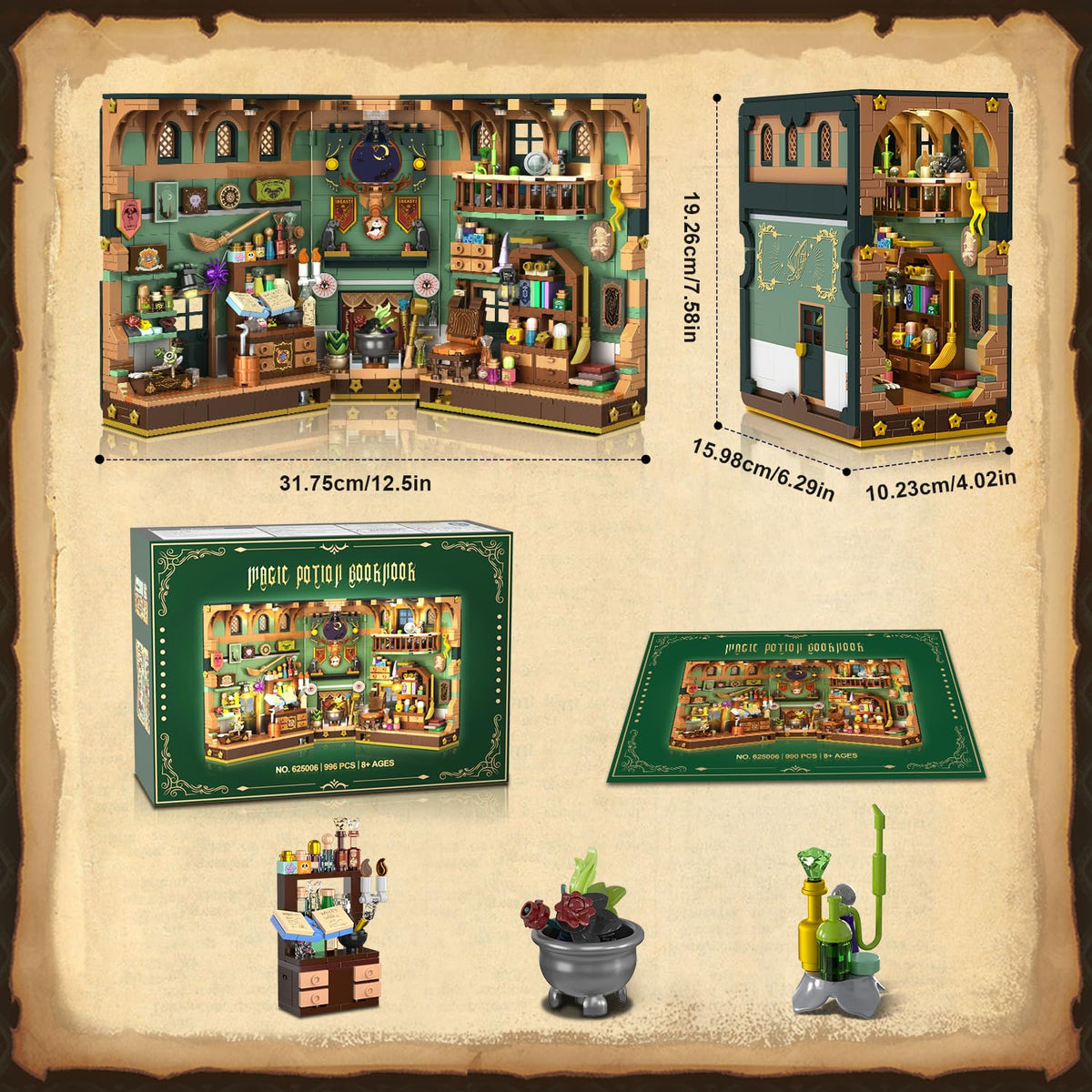 INSOON Magic Potion Book Nook 990 bricks offer satisfying assembly and durable display