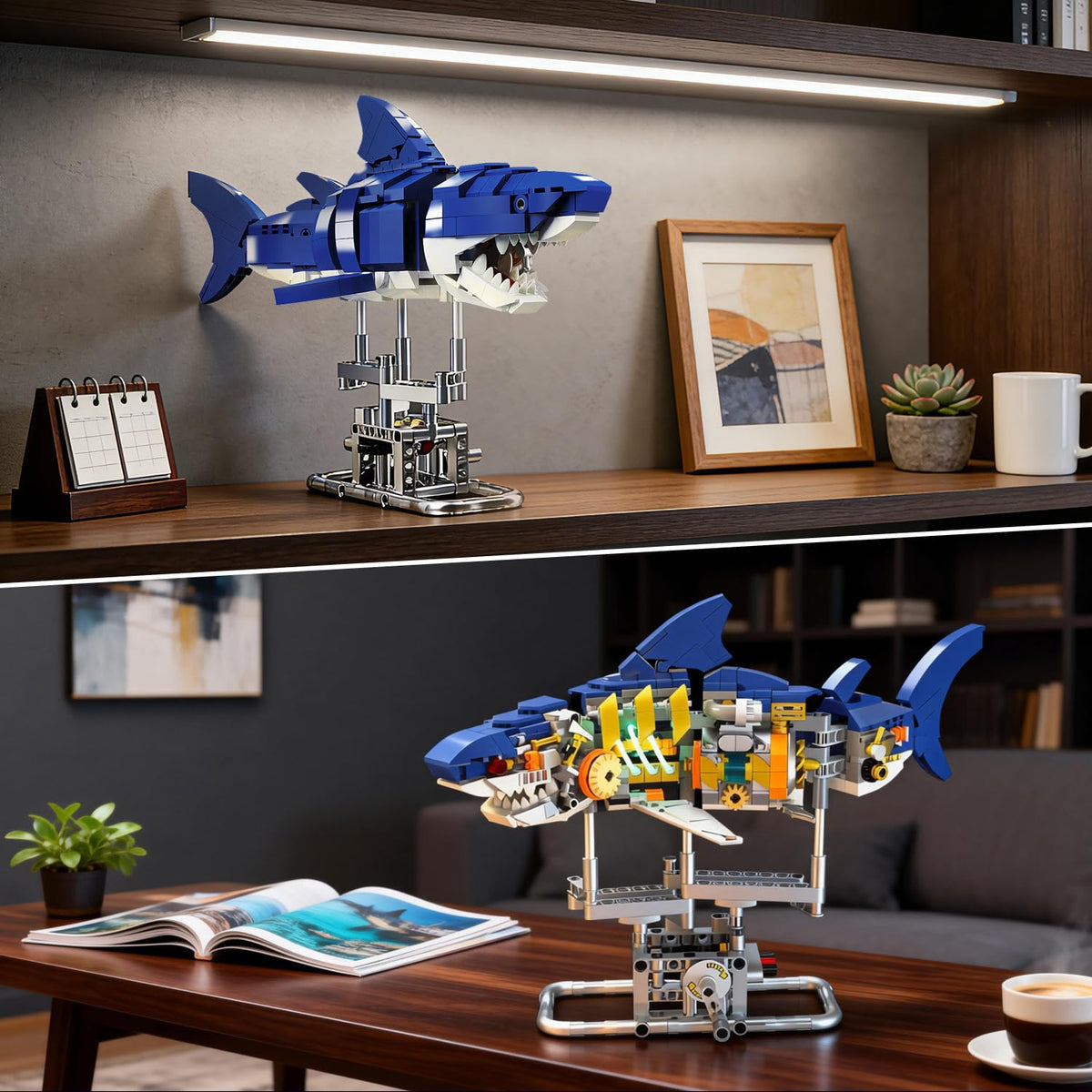 INSOON assembled shark model on display stand.