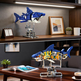 INSOON assembled shark model on display stand.