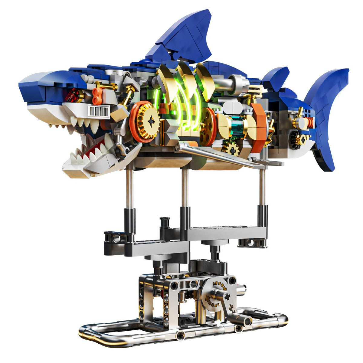 INSOON mechanical shark head with LED light for dynamic desk display.