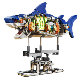 INSOON mechanical shark head with LED light for dynamic desk display.