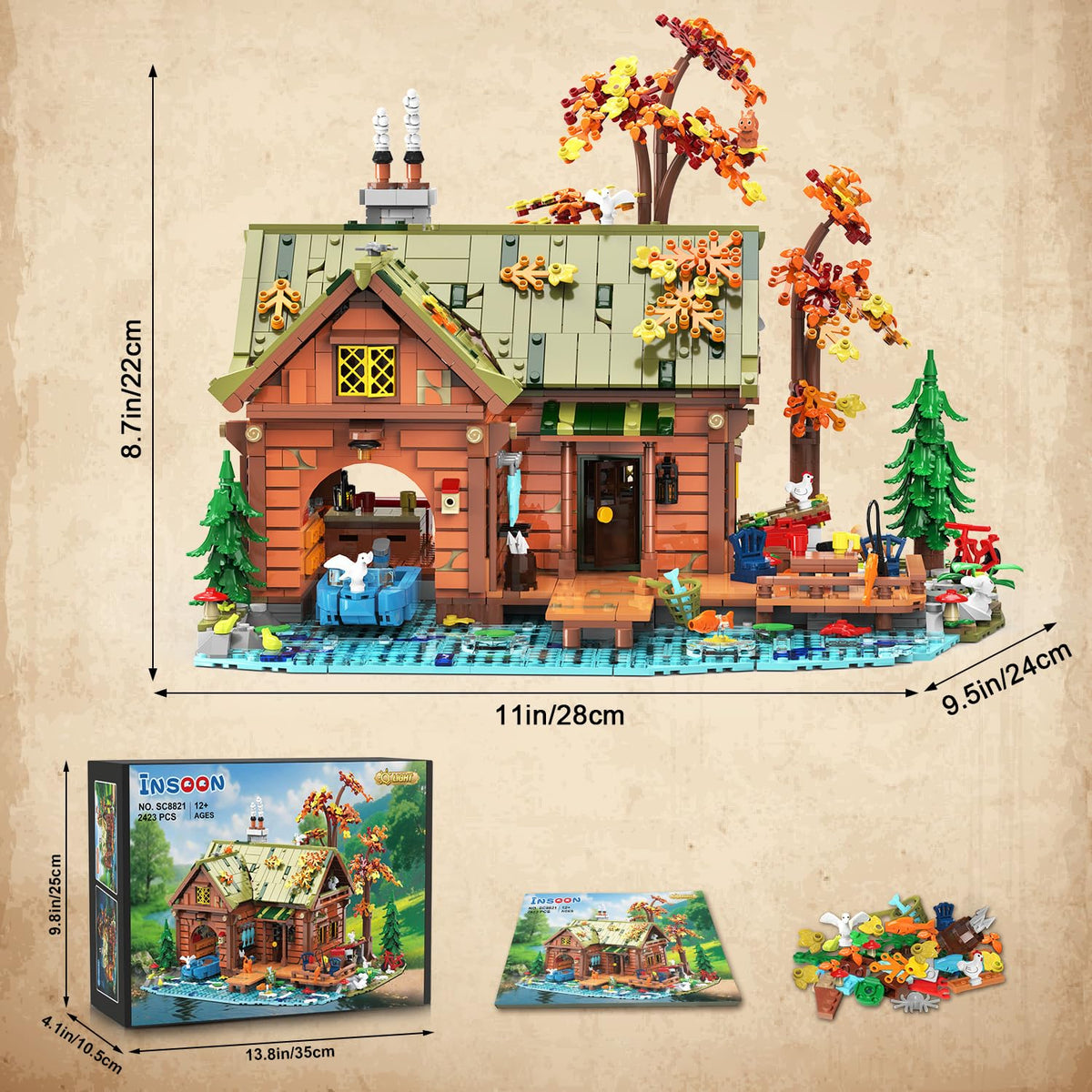 Unboxing and instruction scene for INSOON Overwater Cabin kit