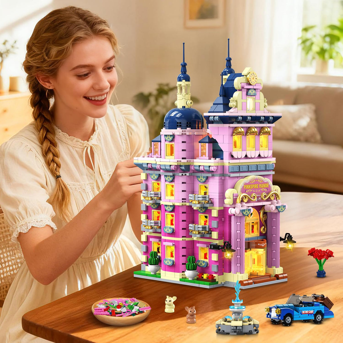 INSOON Pink Estate building set—smooth ABS parts for a safe, enjoyable build.