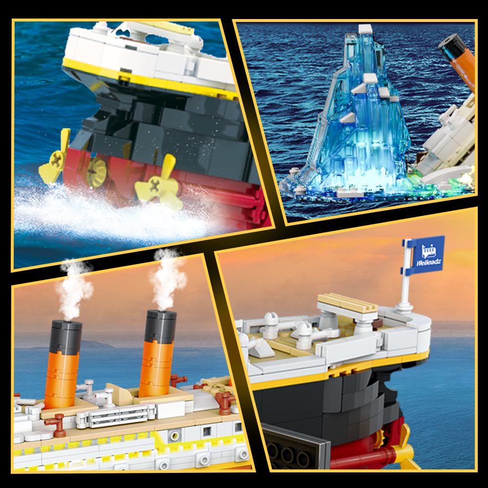 INSOON Titanic Building Set 2-in-1 option recreates a dramatic wreck display.