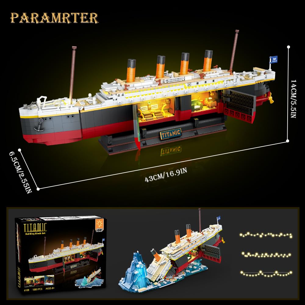 INSOON Titanic Building Set glacier display stand provides elegant museum-style presentation.