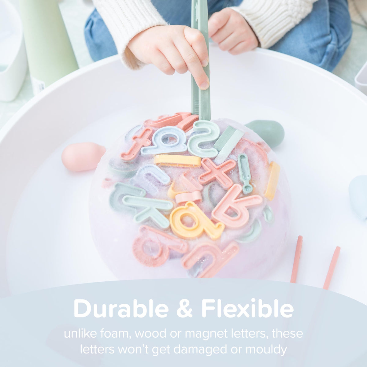 Inspire My Play dishwasher-safe letters simplify post-play cleanup and sanitization.