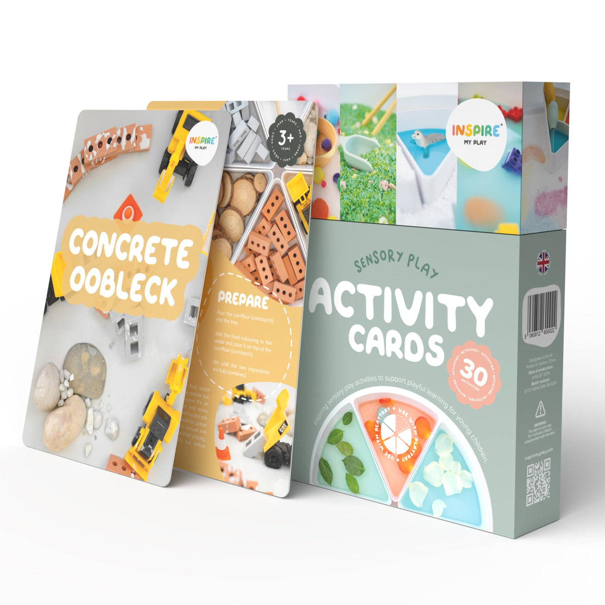 Inspire My Play sensory cards set displayed on table for creative toddler activities