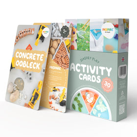 Inspire My Play sensory cards set displayed on table for creative toddler activities