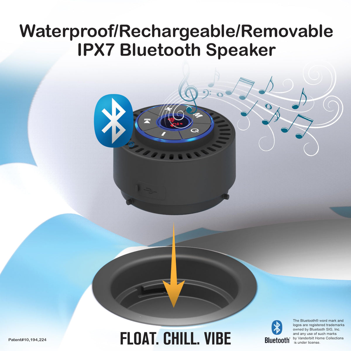 Inspired Living built-in speaker module, easy to remove for charging
