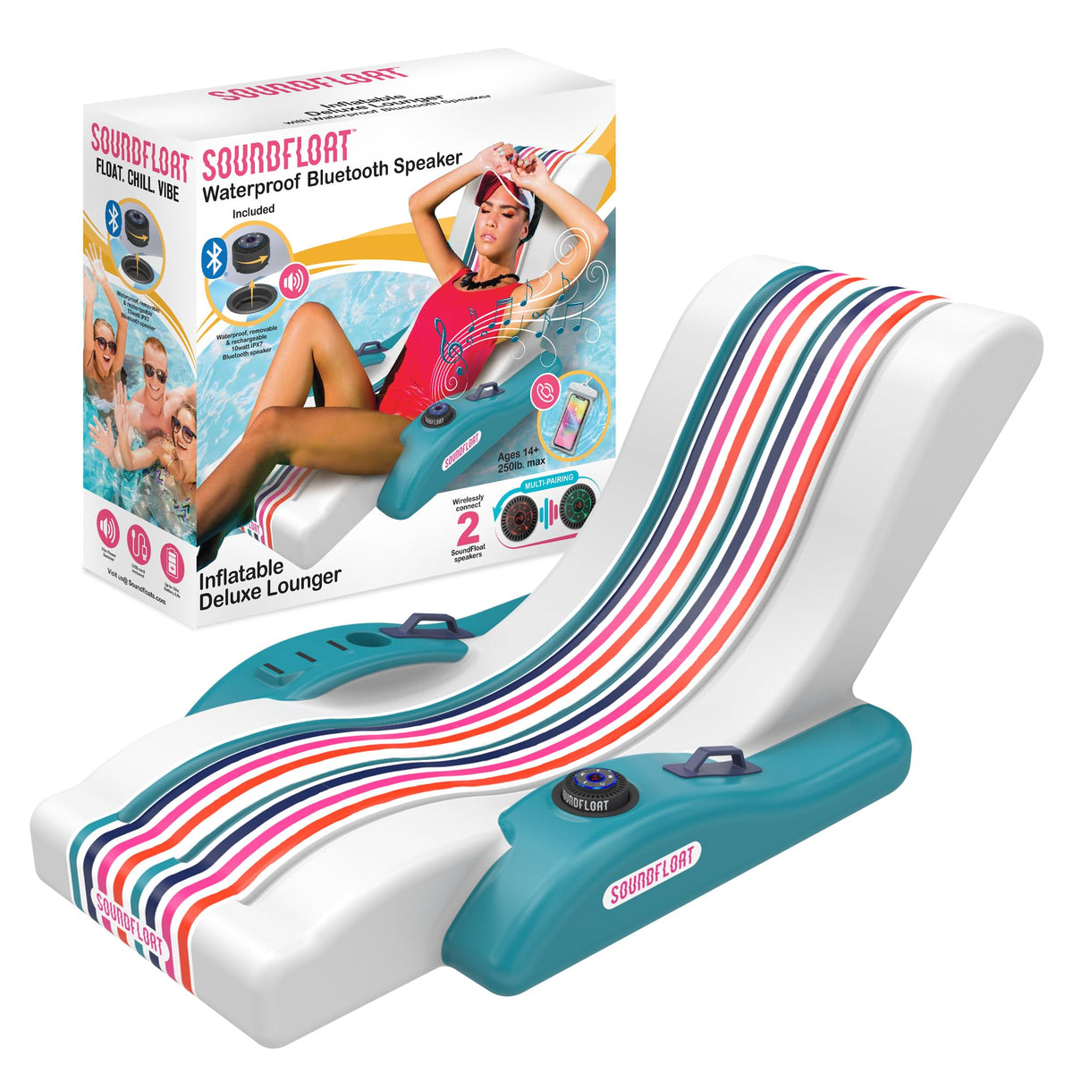Inspired Living pool lounger front view with built-in speaker for outdoor music