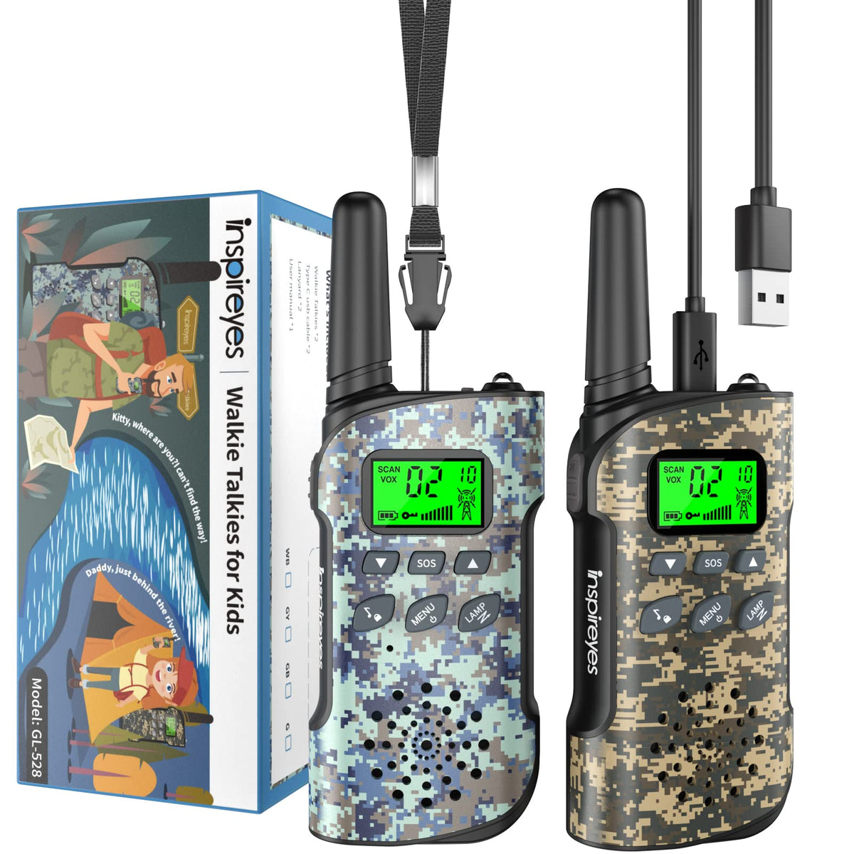 Inspireyes Kids Walkie Talkies 2 Pack front view shows compact grip for small hands.