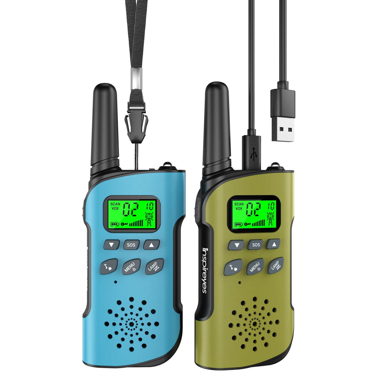 Inspireyes kids walkie talkie rechargeable design enabling extended playtime.