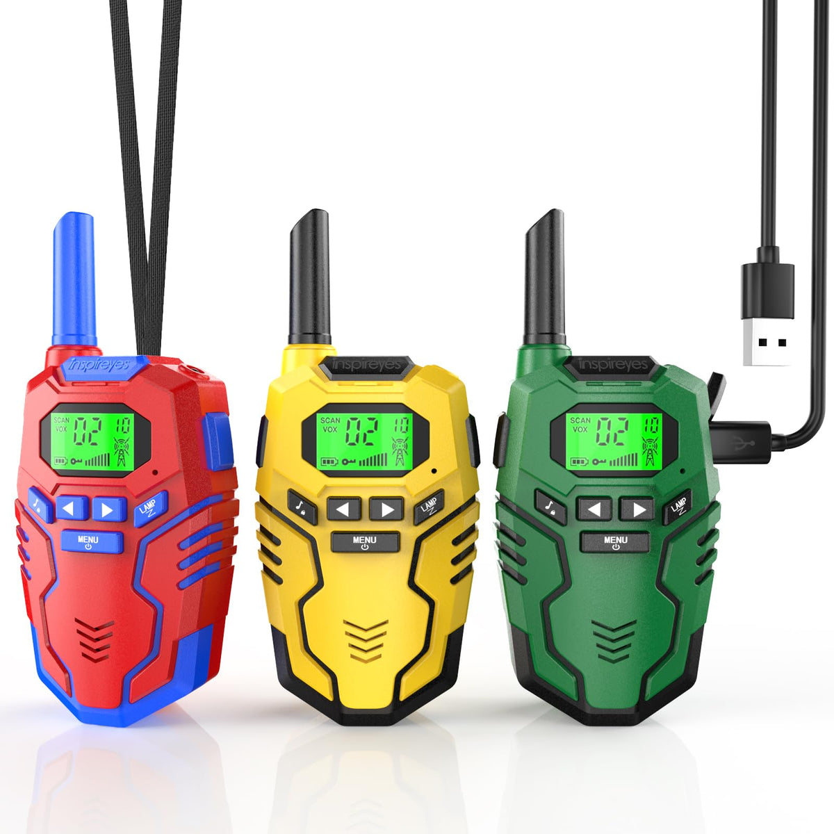 Inspireyes kids walkie talkie with rechargeable battery for extended outdoor play